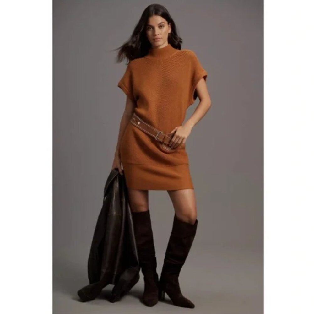 Brand New by Anthropologie Short-Sleeve Mock-Neck Sweater Mini Dress